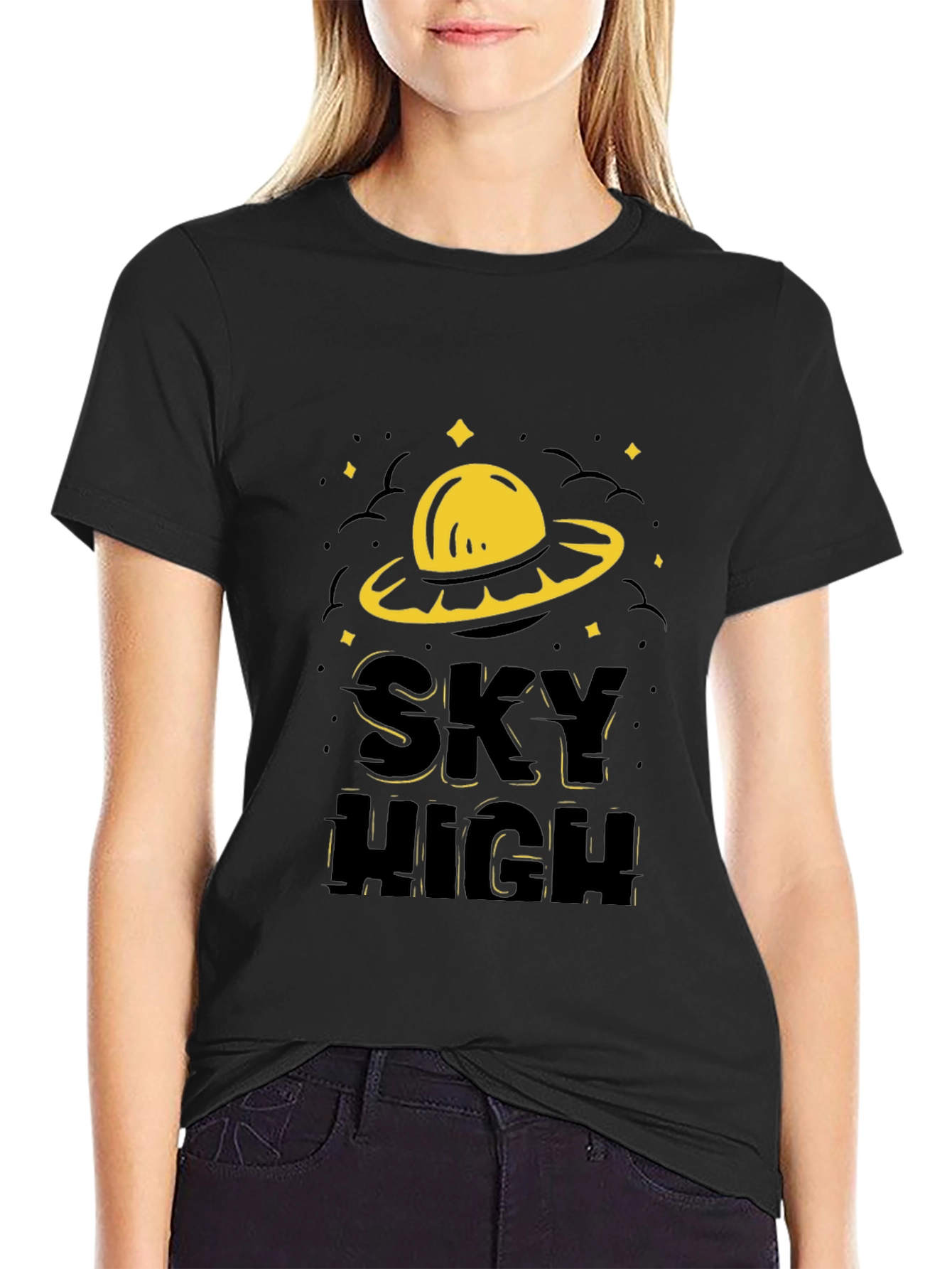 Sky High UFO Graphic T-Shirt - Black