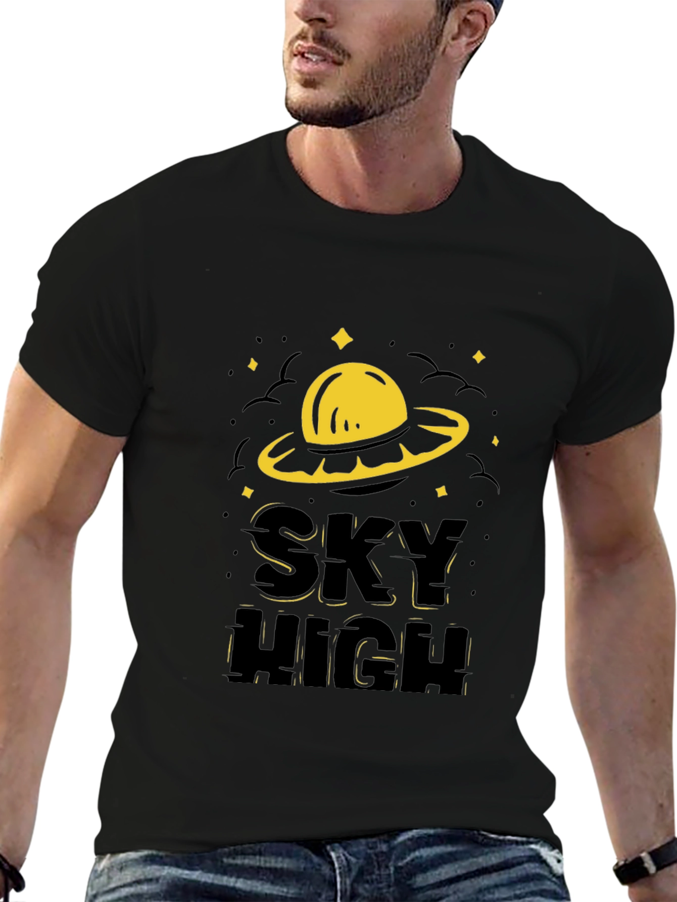 Sky High UFO Graphic T-Shirt - Black